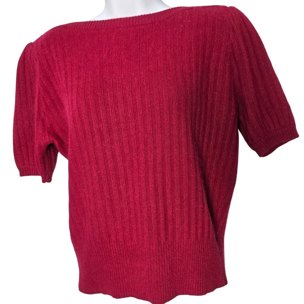 JH Collectibles Women Ribbed Angora Blend‎ Knit Top L Red Vintage Preppy Classic